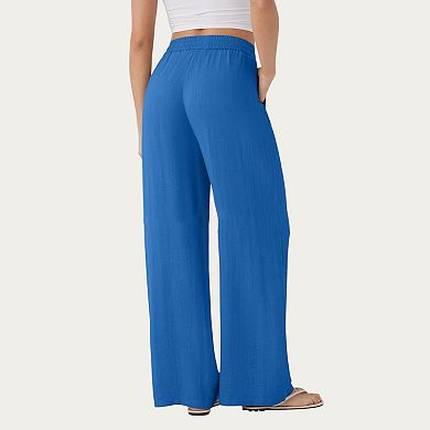 Women's High Waist Drawstring Lounge Pants with Wide Leg Silhouette Soft Relaxed Knit Fabric