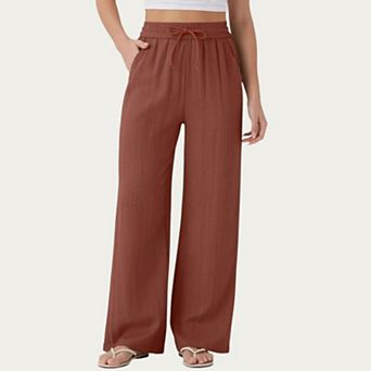 Women's High Waist Drawstring Lounge Pants with Wide Leg Silhouette Soft Relaxed Knit Fabric