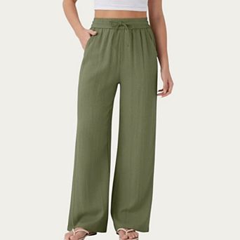 Women's High Waist Drawstring Lounge Pants with Wide Leg Silhouette Soft Relaxed Knit Fabric