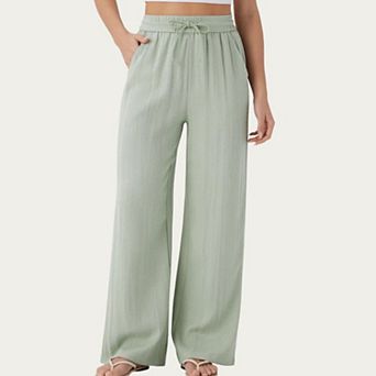 Women's High Waist Drawstring Lounge Pants with Wide Leg Silhouette Soft Relaxed Knit Fabric