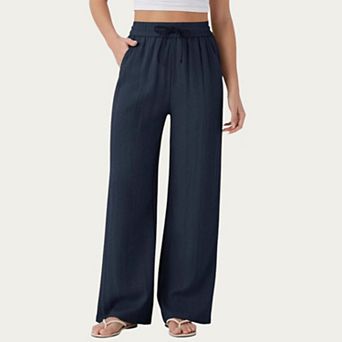 Women's High Waist Drawstring Lounge Pants with Wide Leg Silhouette Soft Relaxed Knit Fabric