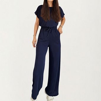 Women's 2 pc Set Short Sleeve Relaxed Fit Top and Wide Leg Pants with Soft Stretch Fabric