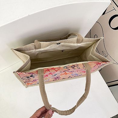 Women's Canvas Tote Bag with Colorful Bow Print - Lightweight Shopping Handbag