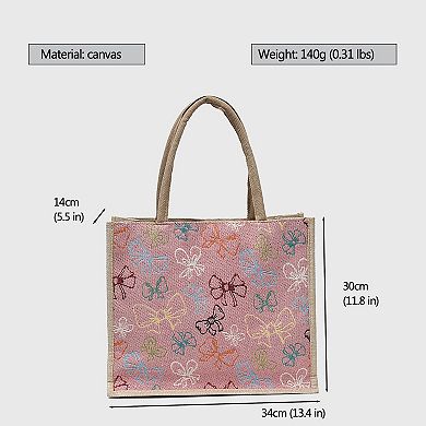 Women's Canvas Tote Bag with Colorful Bow Print - Lightweight Shopping Handbag