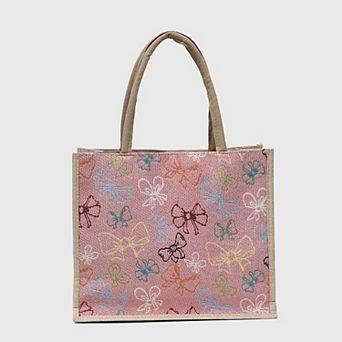 Women's Canvas Tote Bag with Colorful Bow Print - Lightweight Shopping Handbag