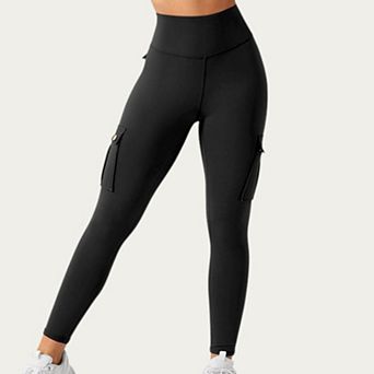 Women's Cargo Pocket Leggings with Smooth Stretch Fabric Supportive Waistband