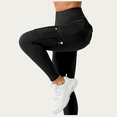 Women's Cargo Pocket Leggings with Smooth Stretch Fabric Supportive Waistband