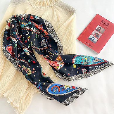 Women's Vibrant Scarf with Whimsical Bohemian Print and Artistic Pattern 35.5×35.5 Inches