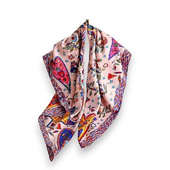 Women's Vibrant Scarf with Whimsical Bohemian Print and Artistic Pattern 35.5×35.5 Inches