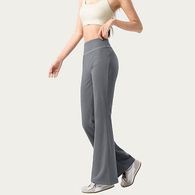 Women's High Waist Flare Active Pants with Stretch Fabric Streamlined Contoured Fit