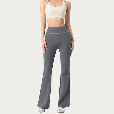 Women's High Waist Flare Active Pants with Stretch Fabric Streamlined Contoured Fit