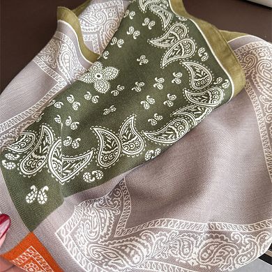 Women's Faux Velvet Scarf with Multi-Tone Bandana Patchwork Print 27×27 Inches
