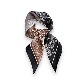 Women's Faux Velvet Scarf with Multi-Tone Bandana Patchwork Print 27×27 Inches