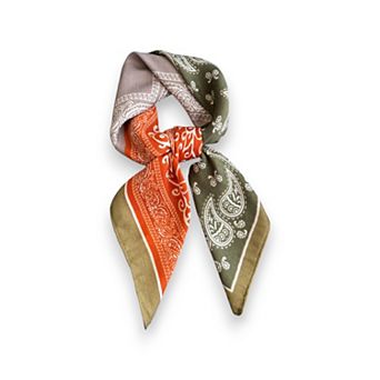 Women's Faux Velvet Scarf with Multi-Tone Bandana Patchwork Print 27×27 Inches