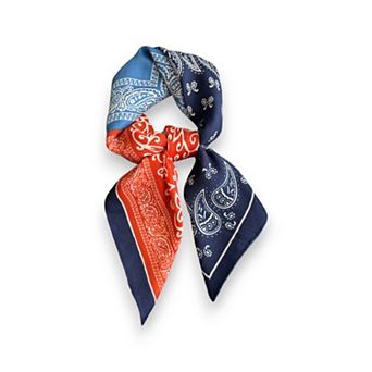 Women's Faux Velvet Scarf with Multi-Tone Bandana Patchwork Print 27×27 Inches