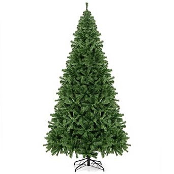 Gymax Unlit Artificial Christmas Tree Hinged Spruce Xmas Tree w/ Metal Stand