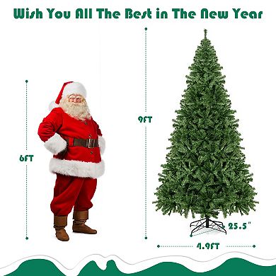 Gymax Unlit Artificial Christmas Tree Hinged Spruce Xmas Tree w/ Metal Stand