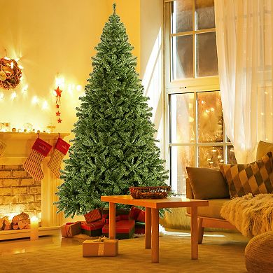 Gymax Unlit Artificial Christmas Tree Hinged Spruce Xmas Tree w/ Metal Stand