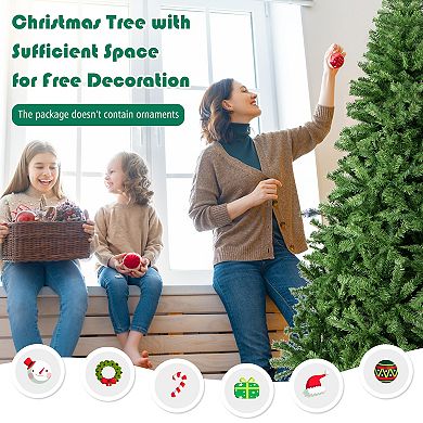 Gymax Unlit Artificial Christmas Tree Hinged Spruce Xmas Tree w/ Metal Stand