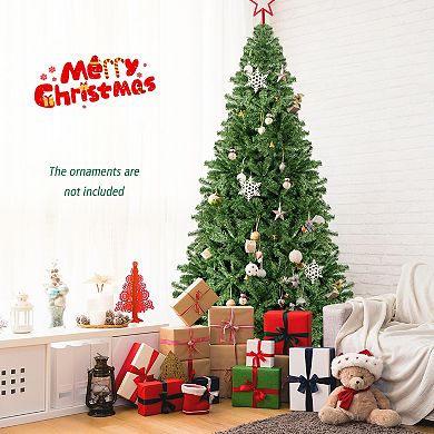 Gymax Unlit Artificial Christmas Tree Hinged Spruce Xmas Tree w/ Metal Stand