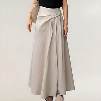 Women's High Waist A-Line Maxi Skirt with Draped Pleat Detail and Flowing Full-Length Silhouette