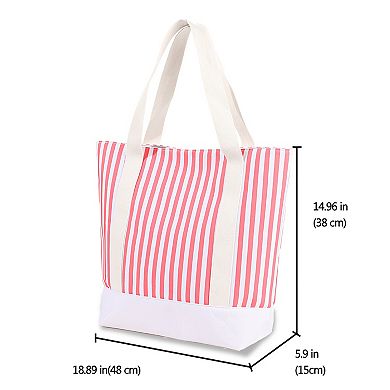 Women's Striped Canvas Tote Bag - Large Capacity Beach and Shopping Shoulder Bag