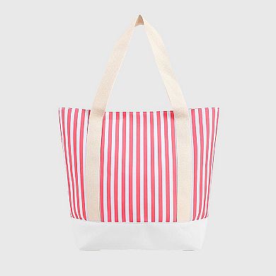 Women's Striped Canvas Tote Bag - Large Capacity Beach and Shopping Shoulder Bag