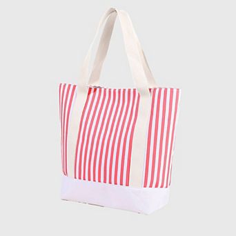 Women's Striped Canvas Tote Bag - Large Capacity Beach and Shopping Shoulder Bag