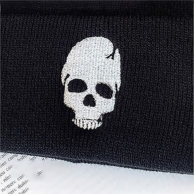 Women's Knitted Beanie with Skull Embroidery Warm Winter Hat for Gothic, Punk & Casual Styles