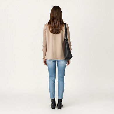 Women's Double Breasted Knit Sleeve Peacoat Jacket with Soft Structured Body Relaxed Wide Lapels