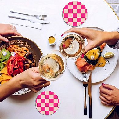 Checkered Car Cup Holder Coasters Anti-Slip Absorbent Mats Set of 2