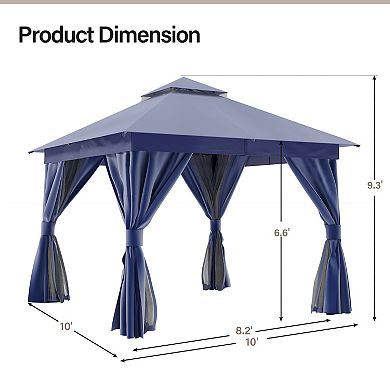 10'x10' Patio Gazebo with Double Roof Mosquito Net Privacy Screens