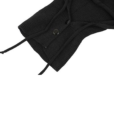 Women's Ribbed Knit Hooded Neck Warmer with Button Closure and Drawstring Design