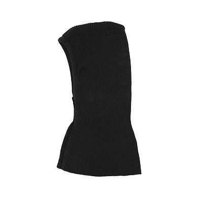 Women's Ribbed Knit Hooded Neck Warmer with Button Closure and Drawstring Design