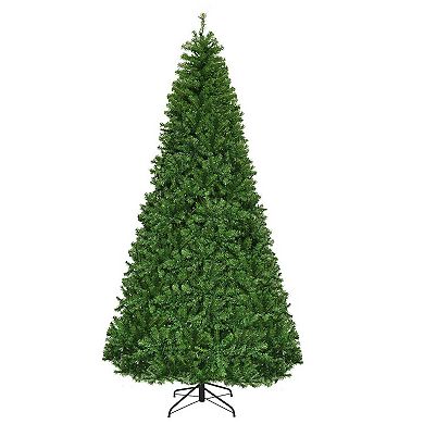 Gymax 5/6/7/8/9FT Pre-Lit Christmas Tree Hinged Artificial Tree w/ Metal Stand LED Lights