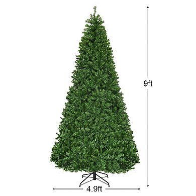 Gymax 5/6/7/8/9FT Pre-Lit Christmas Tree Hinged Artificial Tree w/ Metal Stand LED Lights