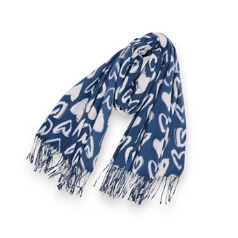 Women's Soft Heart Pattern Brushed Scarf with Fringe Tassel Ends 70.5×27.5 Inches