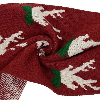 Women's Knitted Winter Scarf with Reindeer and Snowflake Holiday Pattern 66×12 Inches