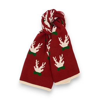 Women's Knitted Winter Scarf with Reindeer and Snowflake Holiday Pattern 66×12 Inches