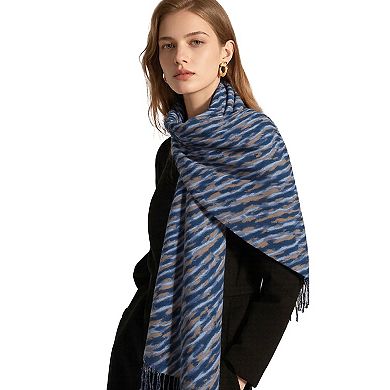 Women's Zebra Pattern Soft Brushed Scarf with Fringe Tassel Ends 70.5×27.5 Inches