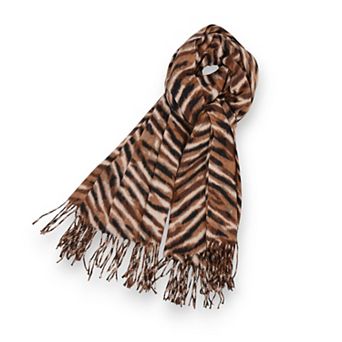 Women's Zebra Pattern Soft Brushed Scarf with Fringe Tassel Ends 70.5×27.5 Inches