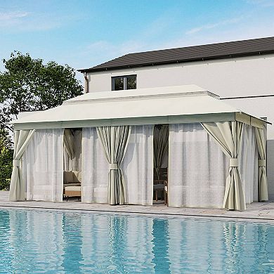 12'x20' Patio Gazebo with Double Roof Mosquito Net Privacy Screens Heavy-Duty Semi-Permanent