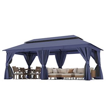 12'x20' Patio Gazebo with Double Roof Mosquito Net Privacy Screens Heavy-Duty Semi-Permanent