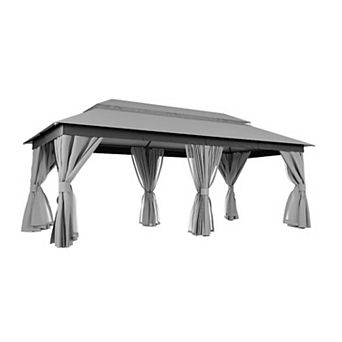 12'x20' Patio Gazebo with Double Roof Mosquito Net Privacy Screens Heavy-Duty Semi-Permanent