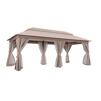 12'x20' Patio Gazebo with Double Roof Mosquito Net Privacy Screens Heavy-Duty Semi-Permanent