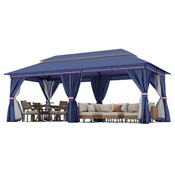 12'x20' Patio Gazebo with Double Roof Mosquito Net Privacy Screens Heavy-Duty Semi-Permanent