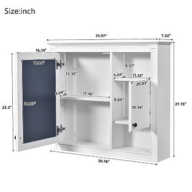 Bathroom Wall Cabinet with Mirrored Door and 3 Storage Shelves, Wall Mounted Storage Cabinet