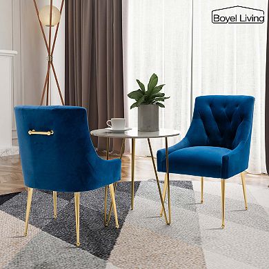 Tufted Velvet Chair with Golden Legs, Pull Handle & Adjustable Feet (Set of 2)