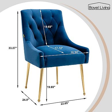 Tufted Velvet Chair with Golden Legs, Pull Handle & Adjustable Feet (Set of 2)