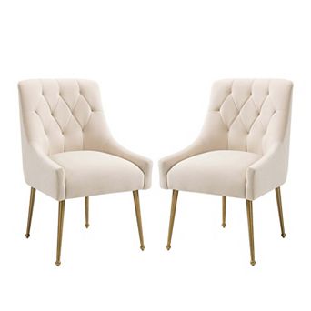 Tufted Velvet Chair with Golden Legs, Pull Handle & Adjustable Feet (Set of 2)